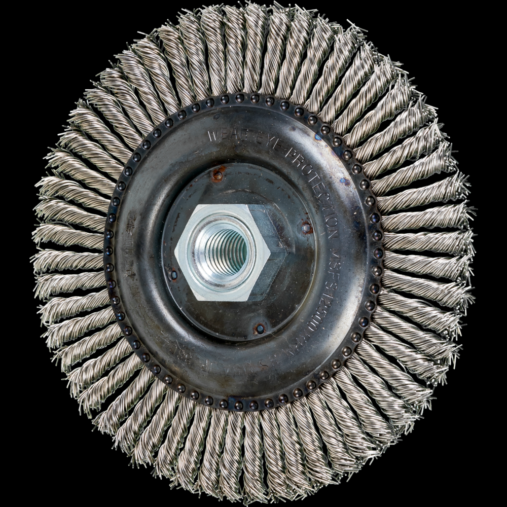 PFERD TWIN NUT Stringer Bead Wheel Brush 6&#34; Dia .020 Stainless Steel 5/8-11&#34; Thread