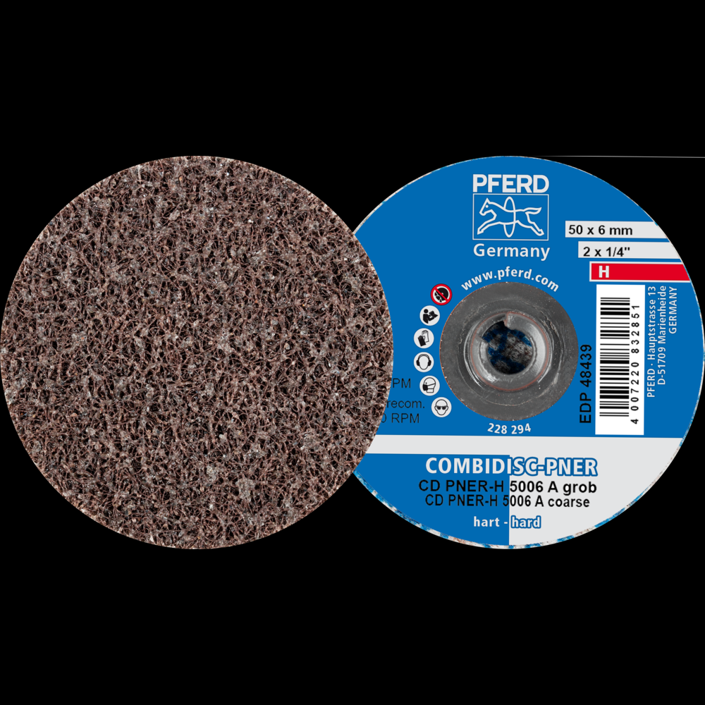 PFERD COMBIDISC® Unitized Disc, 2&#34; Dia, Type CD, Coarse, Hard, 8AC, Aluminum oxide