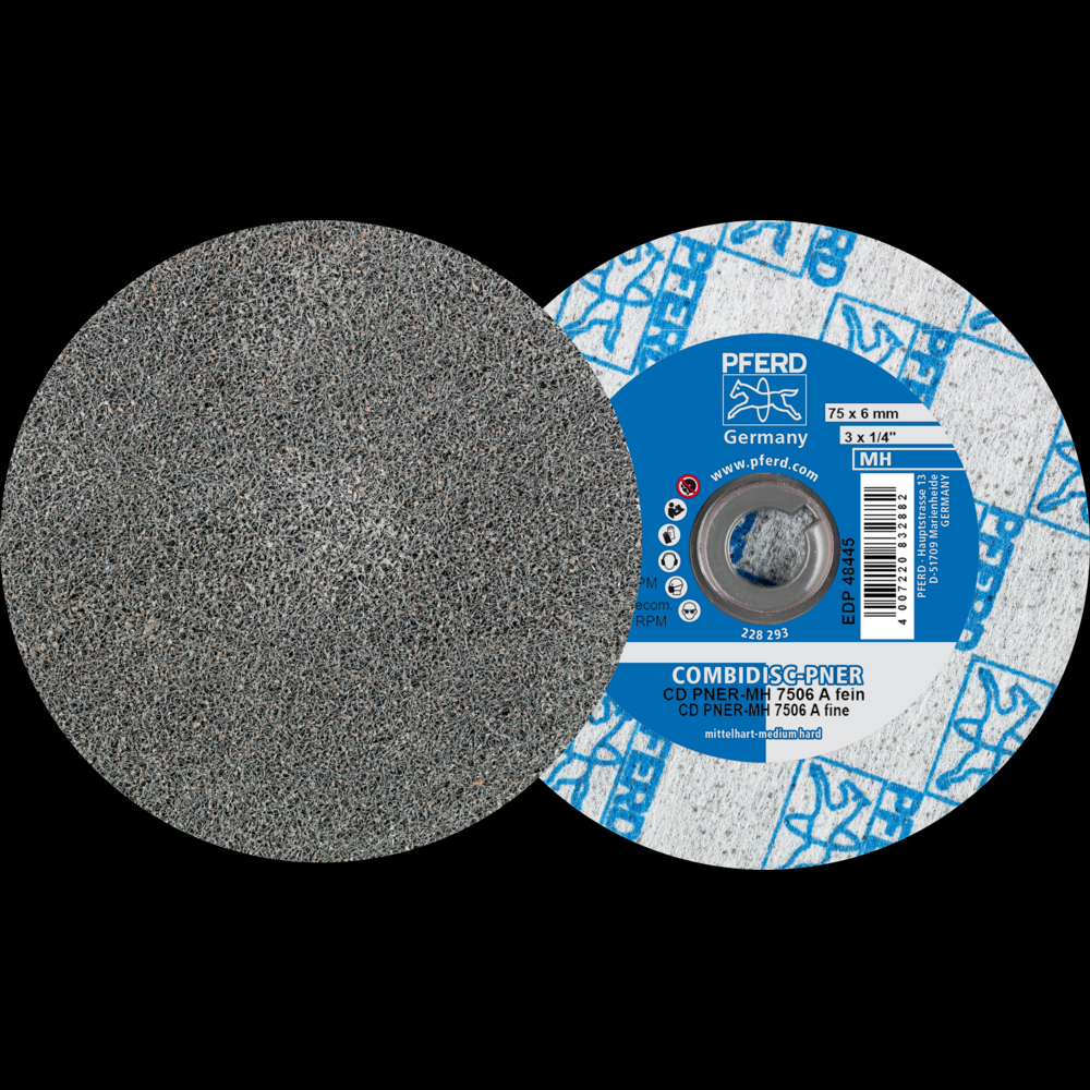 PFERD COMBIDISC® Unitized Disc, 3&#34; Dia, Type CD, Fine, Medium-Hard, 6AF,Aluminum oxide