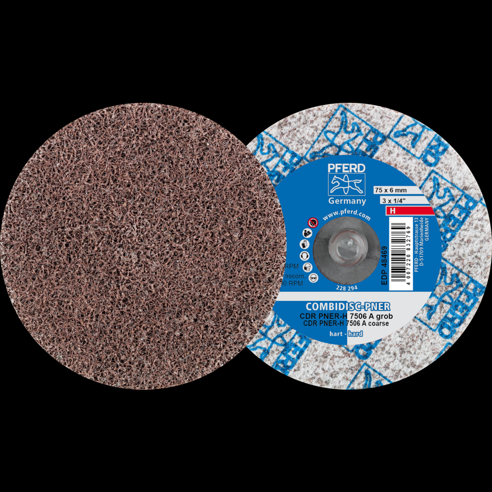 PFERD COMBIDISC® Unitized Disc, 3&#34; Dia, Type CDR, Coarse, Hard, 8AC, Aluminum oxide