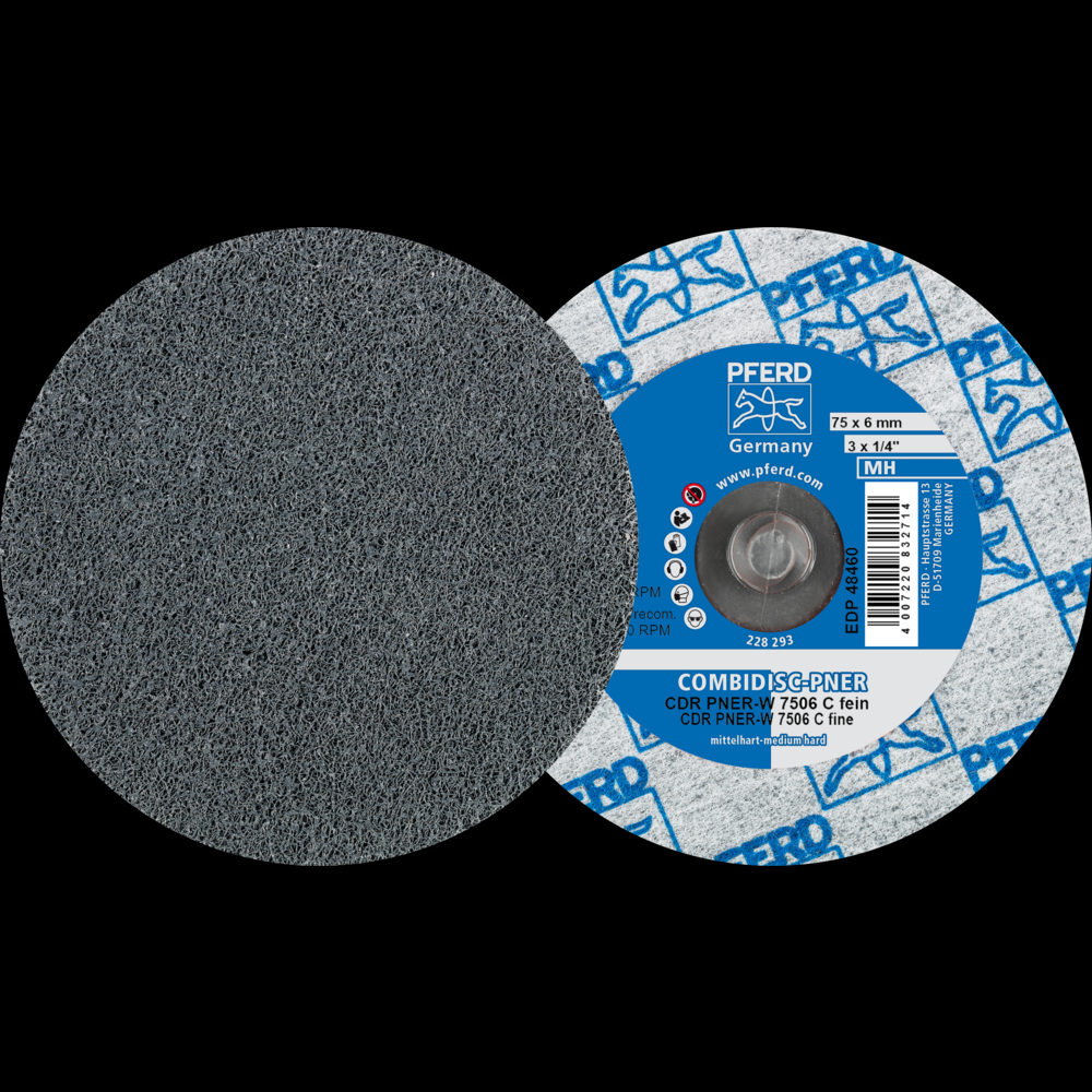 PFERD COMBIDISC® Unitized Disc, 3&#34; Dia, Type CDR, Fine,Medium-Hard,6SF,Silicon carbide
