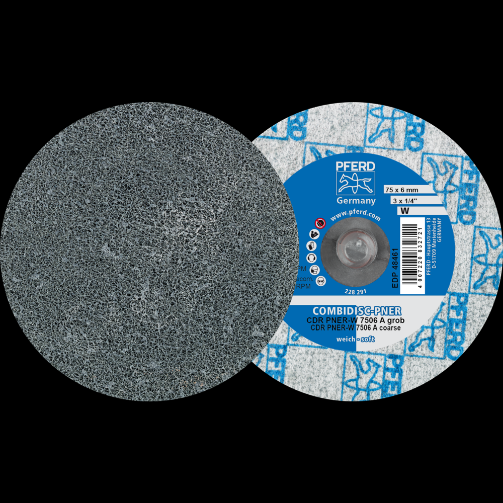 PFERD COMBIDISC® Unitized Disc, 3&#34; Dia, Type CDR, Coarse, Soft, 8AM, Aluminum oxide