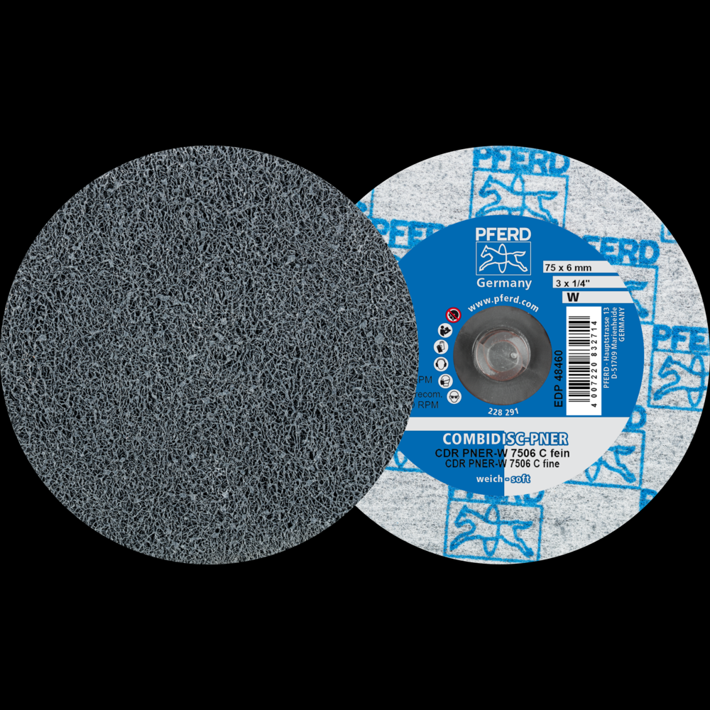 PFERD COMBIDISC® Unitized Disc, 3&#34; Dia, Type CDR, Fine, Soft, 2SF, Silicon carbide