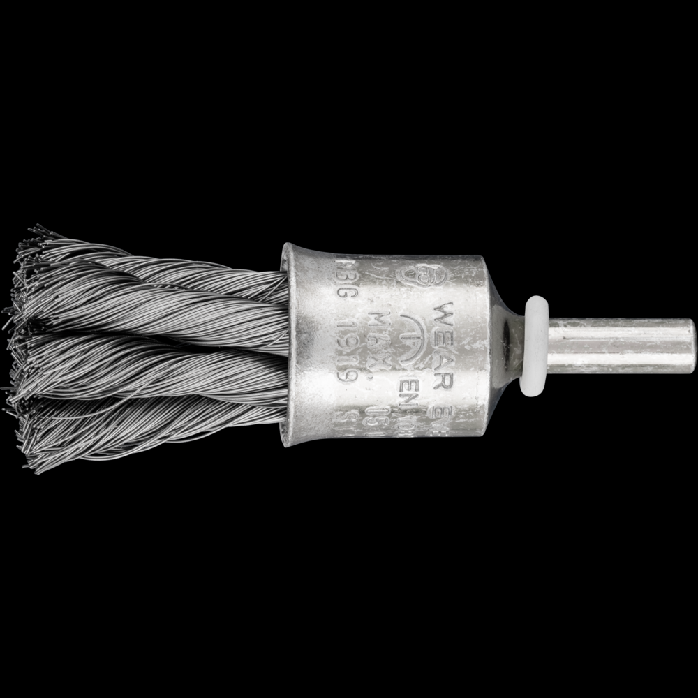 PFERD Knot Wire End Brush 1/2&#34; Dia. Flared Cup .010 Carbon Steel 1/4&#34; Shank