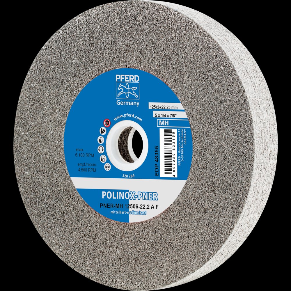 PFERD POLINOX® Unitized Wheel, 6&#34; x 1 x 1, Fine, Medium-Hard, 6AF, Aluminum oxide