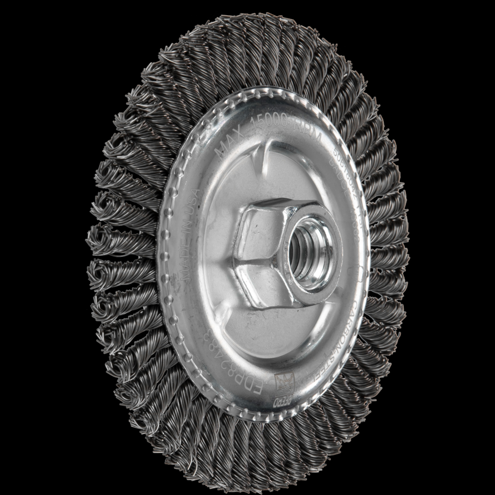PFERD Stringer Bead Wheel Brush 4-7/8&#34; Dia .020 Carbon Steel 5/8-11&#34; Thread Retail