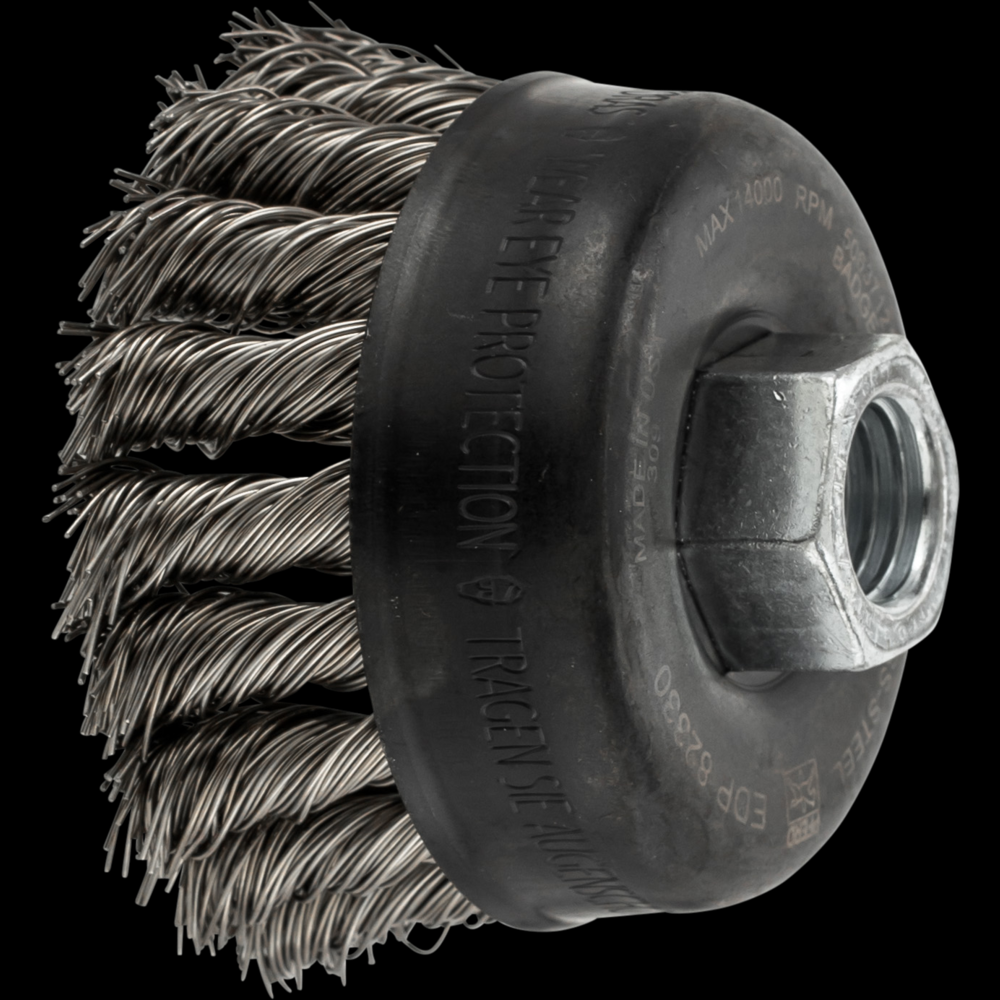 PFERD Knot Wire Cup Brush PSF 2-3/4&#34; Dia. .020 Stainless Steel 5/8-11&#34; Thread Retail