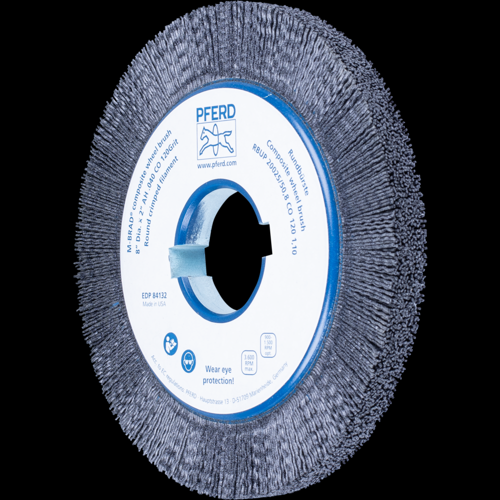 PFERD M-BRAD® Composite Wheel Brush 8&#34; Dia. .040/120 Grit Ceramic Oxide 2&#34; Keyed Arbor