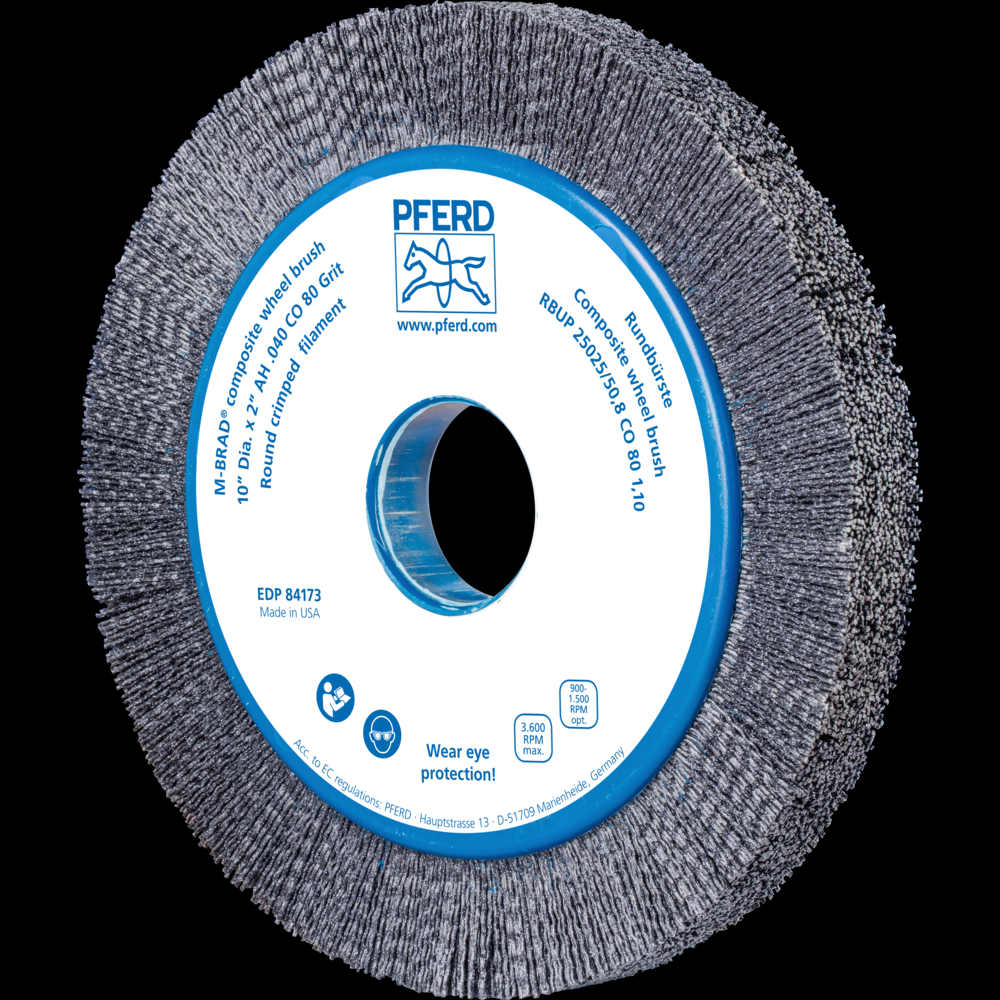 PFERD M-BRAD® Composite Wheel Brush 10&#34; Dia. .040/80 Grit Ceramic Oxide 2&#34; Arbor