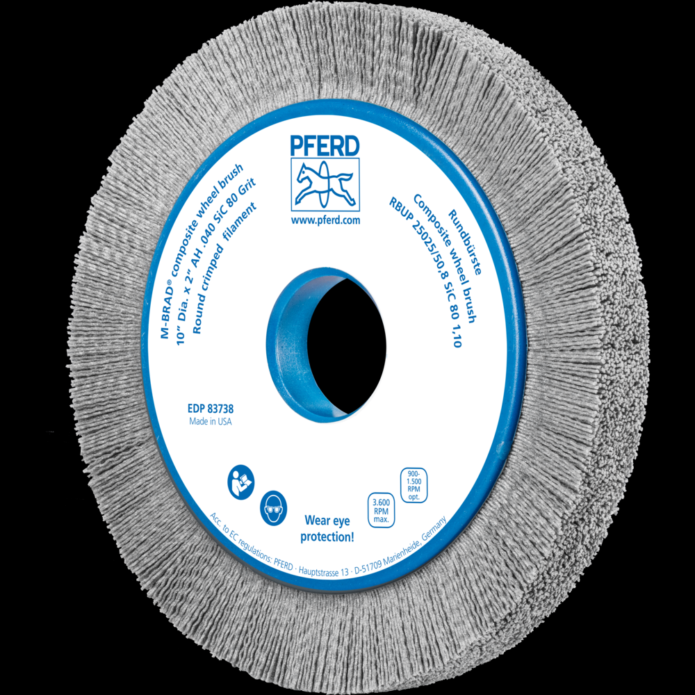 PFERD M-BRAD® Composite Wheel Brush 10&#34; Dia. .040/80 Grit Silicon Carbide 2&#34; Arbor