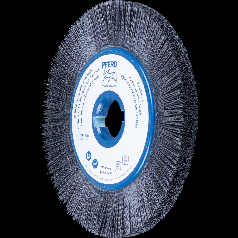 PFERD M-BRAD® Composite Wheel Brush 12&#34; Dia. .040/120 Grit CO 2&#34; Keyed Arbor