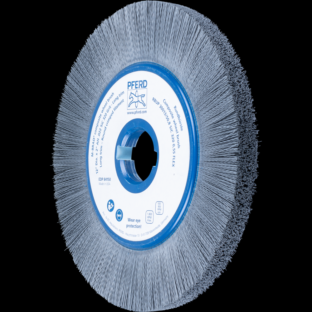 PFERD M-BRAD® Composite Wheel Brush 12&#34; Dia. .022/320 Grit SiC 2&#34; Keyed Arbor