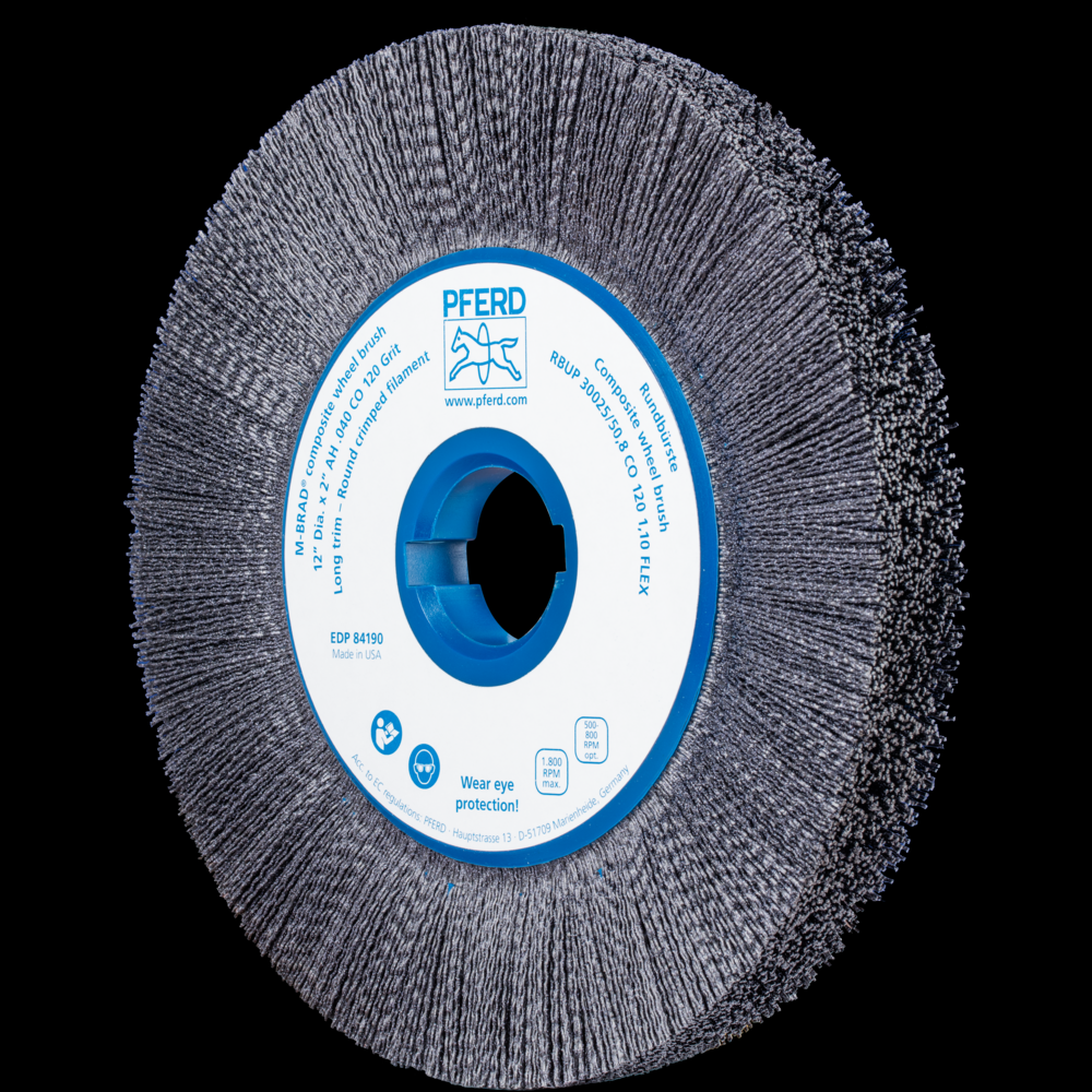 PFERD M-BRAD® Composite Wheel Brush 12&#34; Dia. .040/120 Grit CO 2&#34; Keyed Arbor