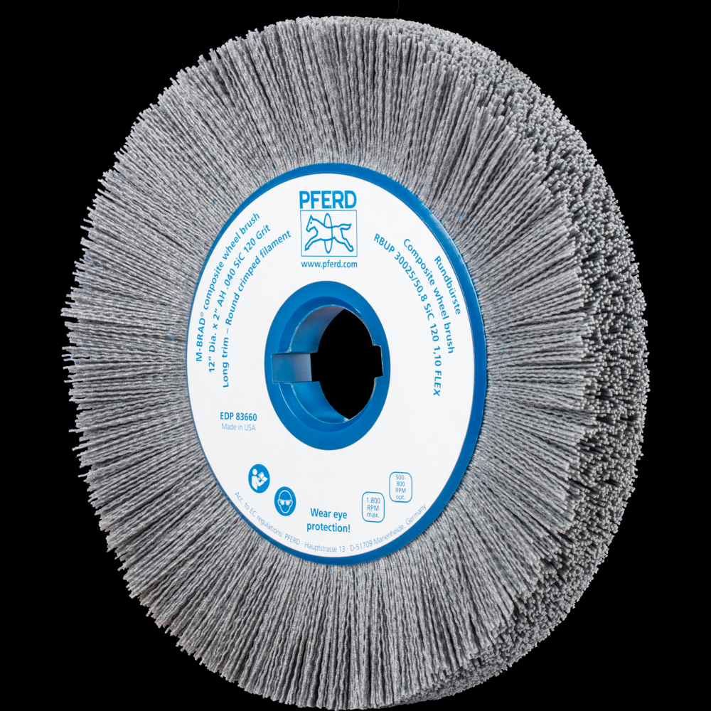 PFERD M-BRAD® Composite Wheel Brush 12&#34; Dia. .040/120 Grit SiC 2&#34; Keyed Arbor