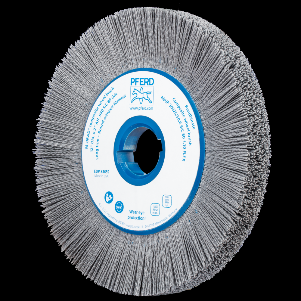 PFERD M-BRAD® Composite Wheel Brush 12&#34; Dia. .040/80 Grit SiC 2&#34; Keyed Arbor
