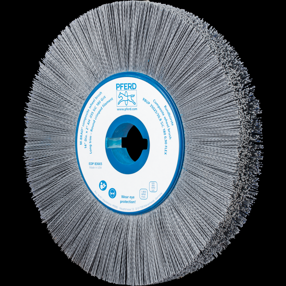 PFERD M-BRAD® Composite Wheel Brush 14&#34; Dia. .035/180 Grit SiC 2&#34; Keyed Arbor