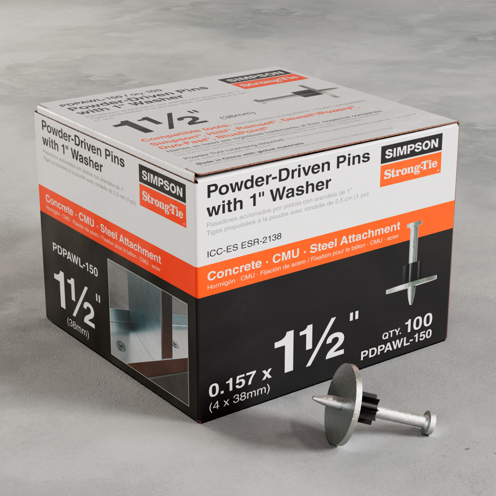 PDPAWL.157-in. x 1-1/2-in. Powder-Actuated Pin w/ 1-in. Washer (100-Qty)