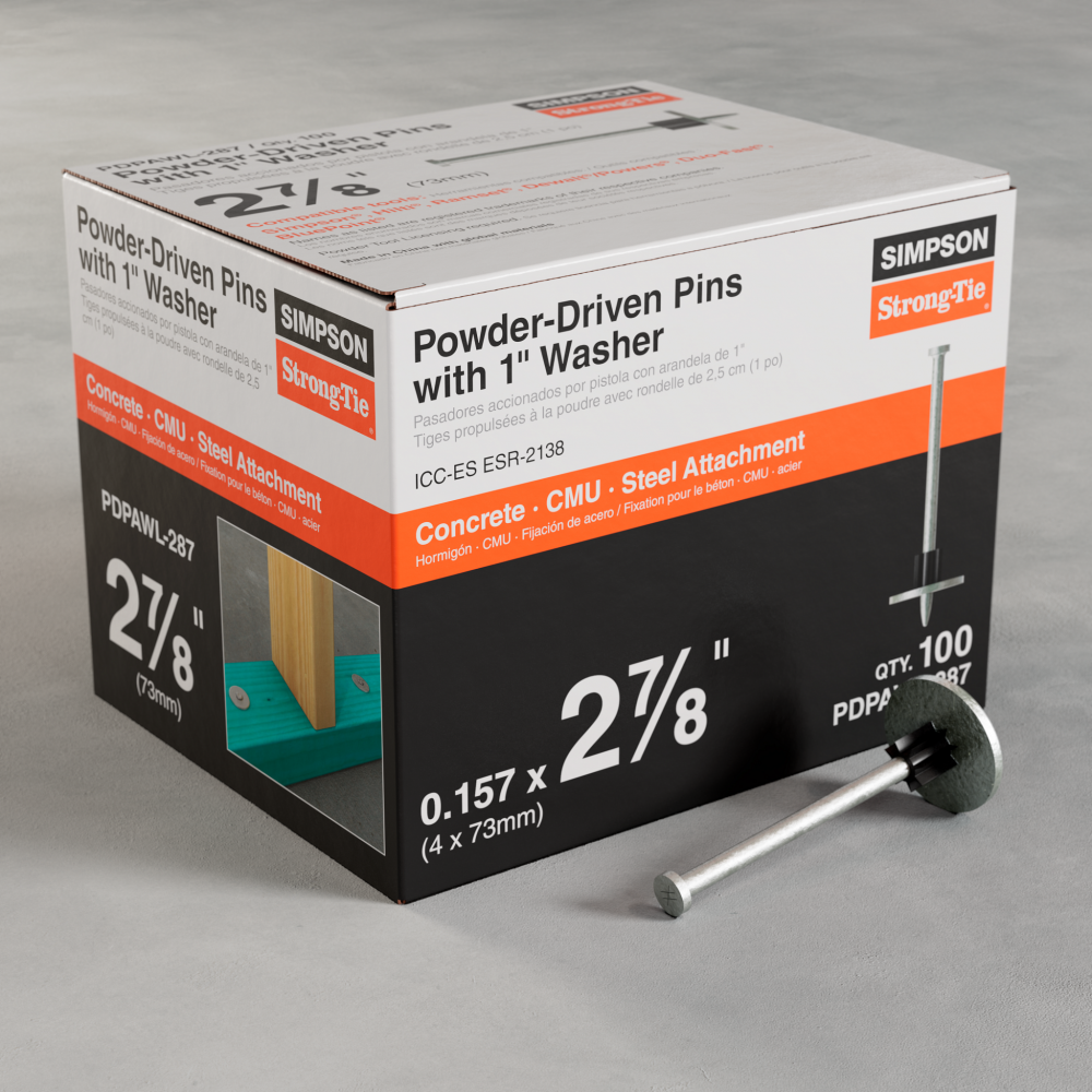 PDPAWL .157-in. x 2-7/8-in. Powder-Actuated Pin w/ 1-in. Washer (100-Qty)