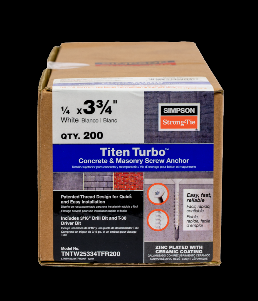 Titen Turbo™ - 1/4 in. x 3-3/4 in. 6-Lobe Flat-Head Concrete and Masonry Screw, White (200-Qty)