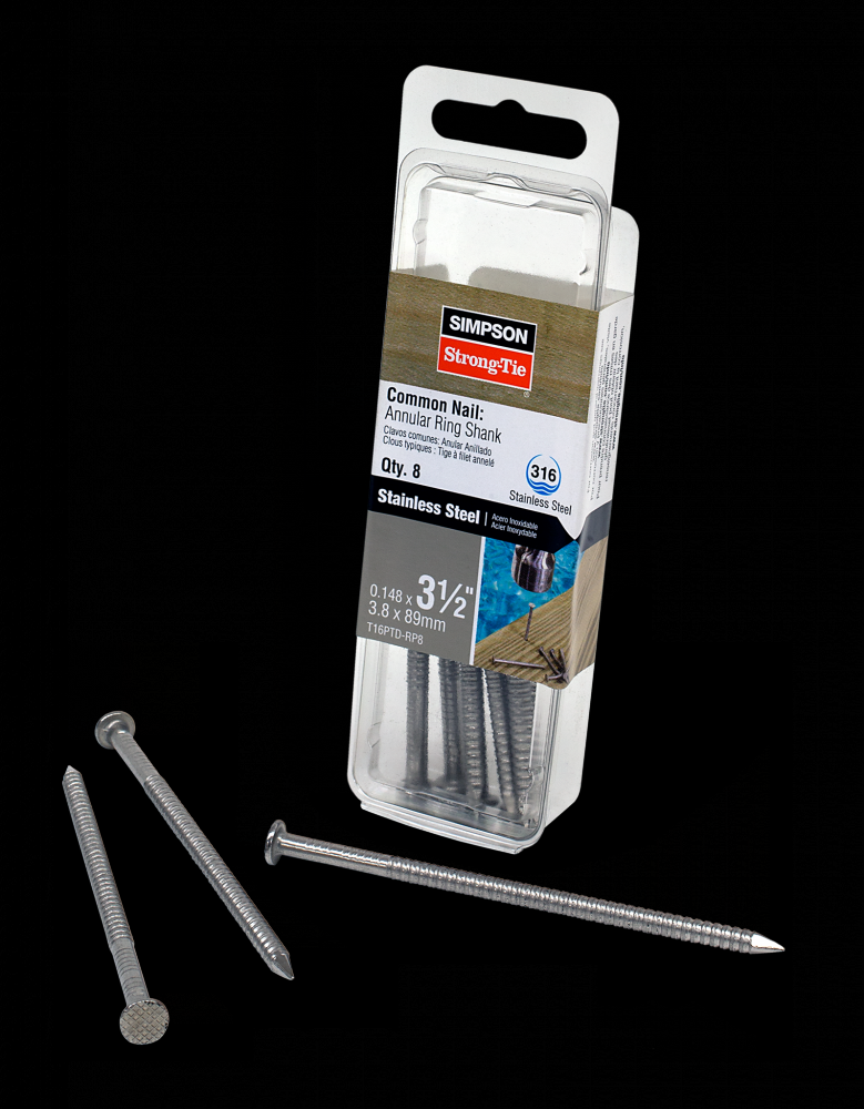 Preservative-Treated Wood Decking Nail, Ring Shank - 3-1/2 in. x .148 in. Type 316 (8-Qty)