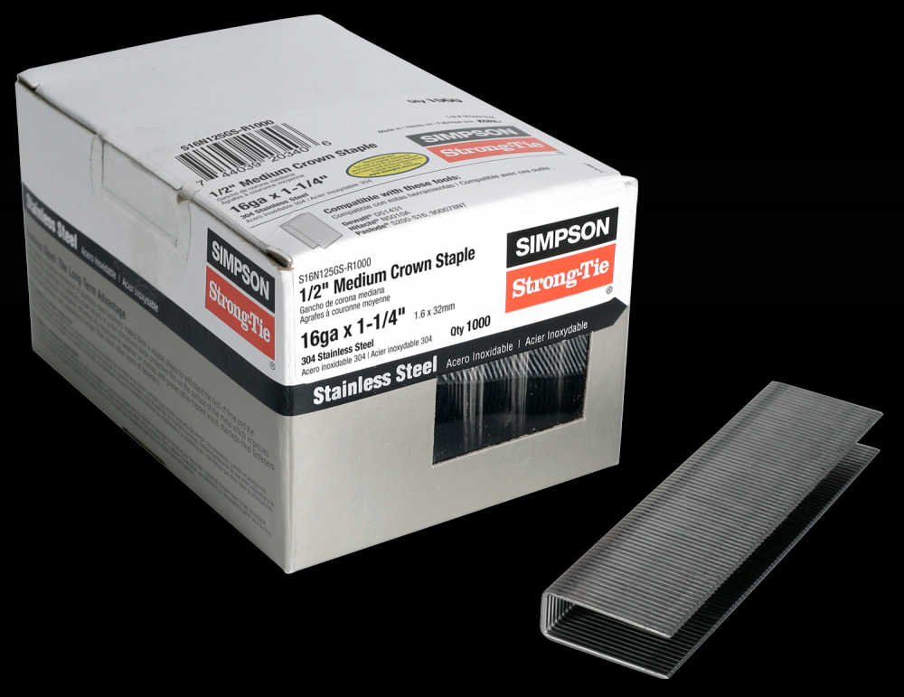 1/2-in. Crown, 16-Gauge Staples - 1-1/4 in. Type 304 Stainless Steel (1000-Qty)