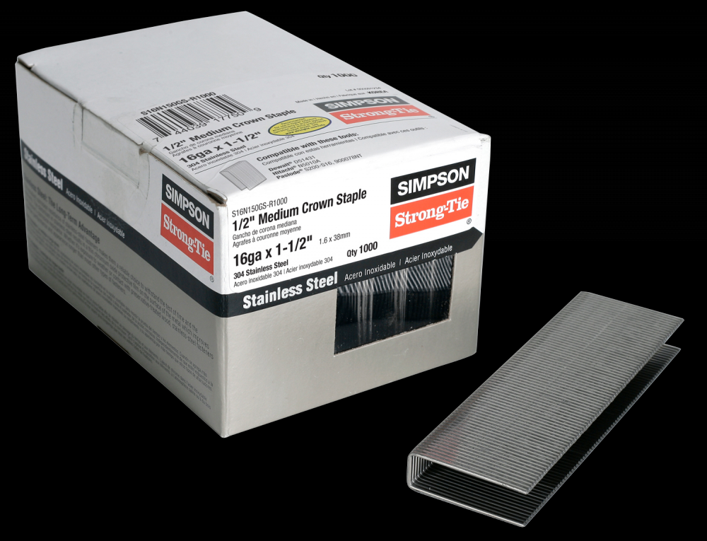 1/2-in. Crown, 16-Gauge Staples - 1-1/2 in. Type 304 Stainless Steel (1000-Qty)