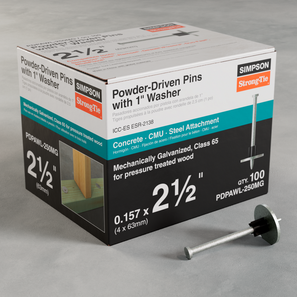 PDPAWL.157 in. x 2-1/2 in. Mechanically Galvanized Powder-Actuated Pin w/ 1 in. Washer (100-Qty)