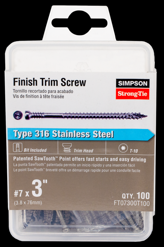 Finish Trim Screw - #7 x 3 in. T10, Trim-Head, Type 316 (100-Qty)