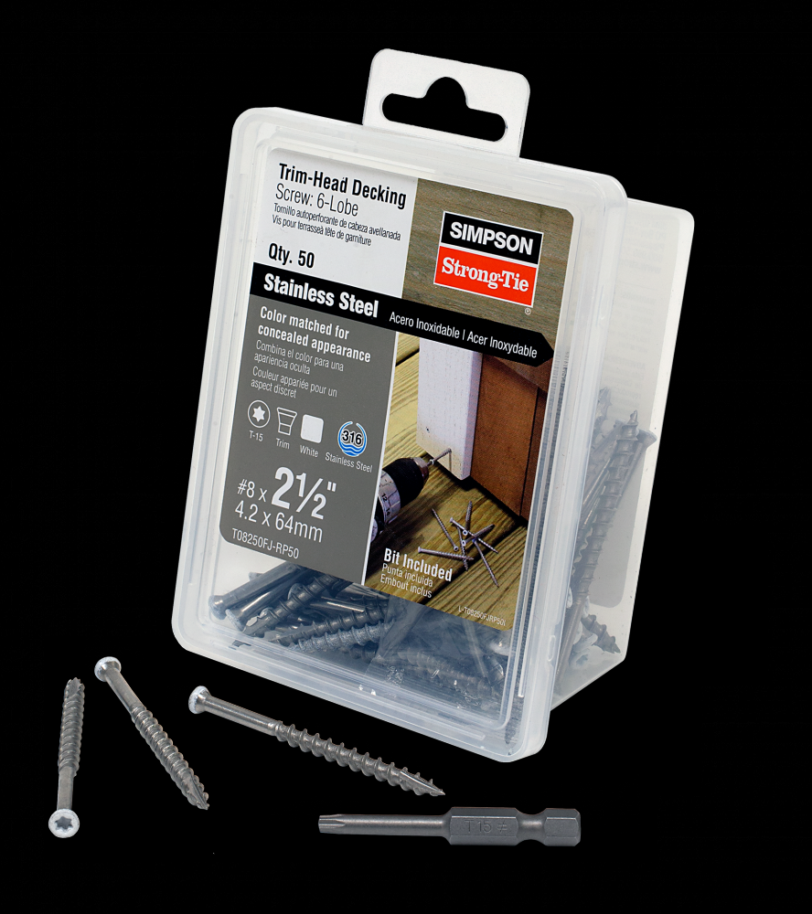 Trim-Head Screw, 6-Lobe Drive - #8 x 2-1/2 in. T-15 Type 316, White 01 (50-Qty)