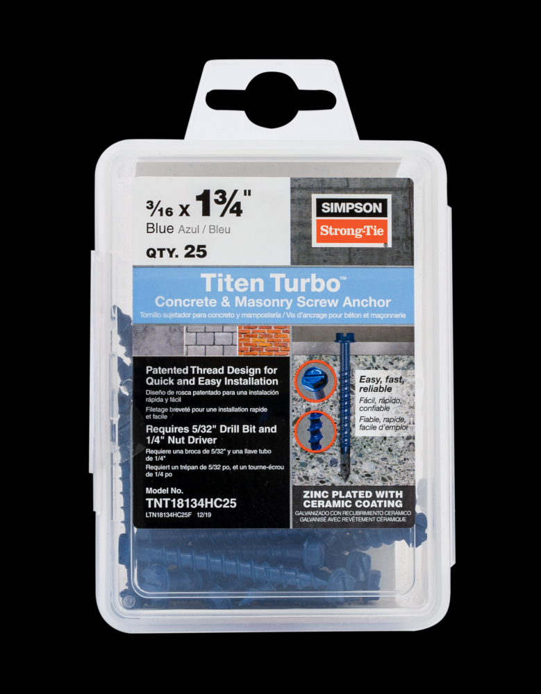Titen Turbo™ - 3/16 in. x 1-3/4 in. Hex-Head Concrete and Masonry Screw, Blue (25-Qty)
