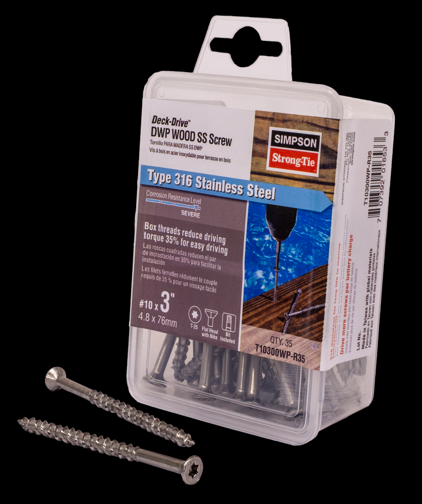 Deck-Drive™ DWP WOOD SS Screw - #10 x 3 in. T25, Flat Head, Type 316 (35-Qty)