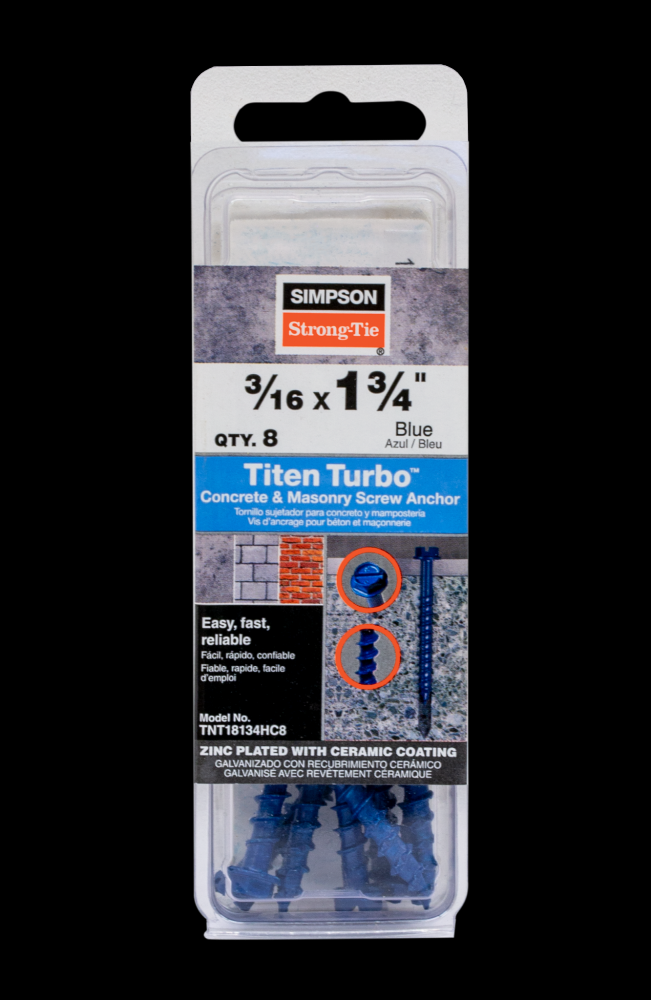 Titen Turbo™ - 3/16 in. x 1-3/4 in. Hex-Head Concrete and Masonry Screw, Blue (8-Qty)