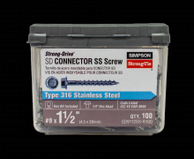 Simpson Strong-Tie SD9112SS-R100 - Strong-Drive® SD CONNECTOR SS Screw - #9 x 1-1/2 in. 1/4-Hex Drive, Type 316 (100-Qty)