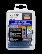 Simpson Strong-Tie TNT25134TFC25 - Titen Turbo™ - 1/4 in. x 1-3/4 in. 6-Lobe Flat-Head Concrete and Masonry Screw, Blue (25-Qty)