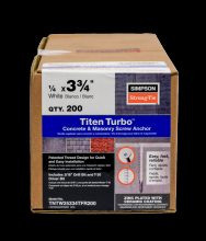 Simpson Strong-Tie TNTW25334TFR200 - Titen Turbo™ - 1/4 in. x 3-3/4 in. 6-Lobe Flat-Head Concrete and Masonry Screw, White (200-Qty)