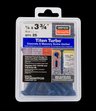 Simpson Strong-Tie TNT25334TFC25 - Titen Turbo™ - 1/4 in. x 3-3/4 in. 6-Lobe Flat-Head Concrete and Masonry Screw, Blue (25-Qty)