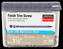 Simpson Strong-Tie FT07112T500 - Finish Trim Screw - #7 x 1-1/2 in. T10, Trim-Head, Type 316 (500-Qty)