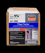 Simpson Strong-Tie TNT25134HR200 - Titen Turbo™ - 1/4 in. x 1-3/4 in. Hex-Head Concrete and Masonry Screw, Blue (200-Qty)