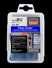 Simpson Strong-Tie TNT25214H - Titen Turbo™ - 1/4 in. x 2-1/4 in. Hex-Head Concrete and Masonry Screw, Blue (100-Qty)