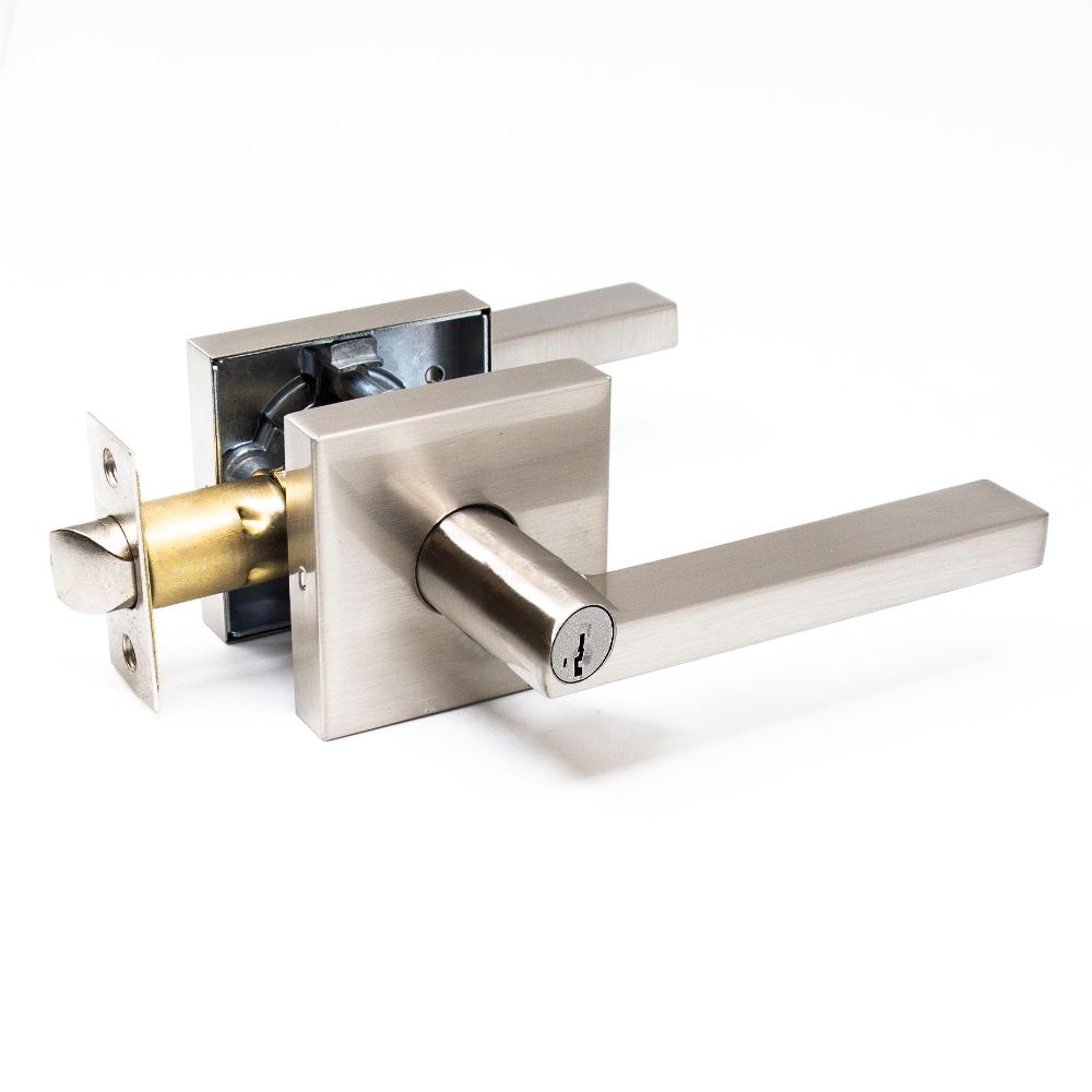 Door Lock Lever Entry Square Satin Nickel