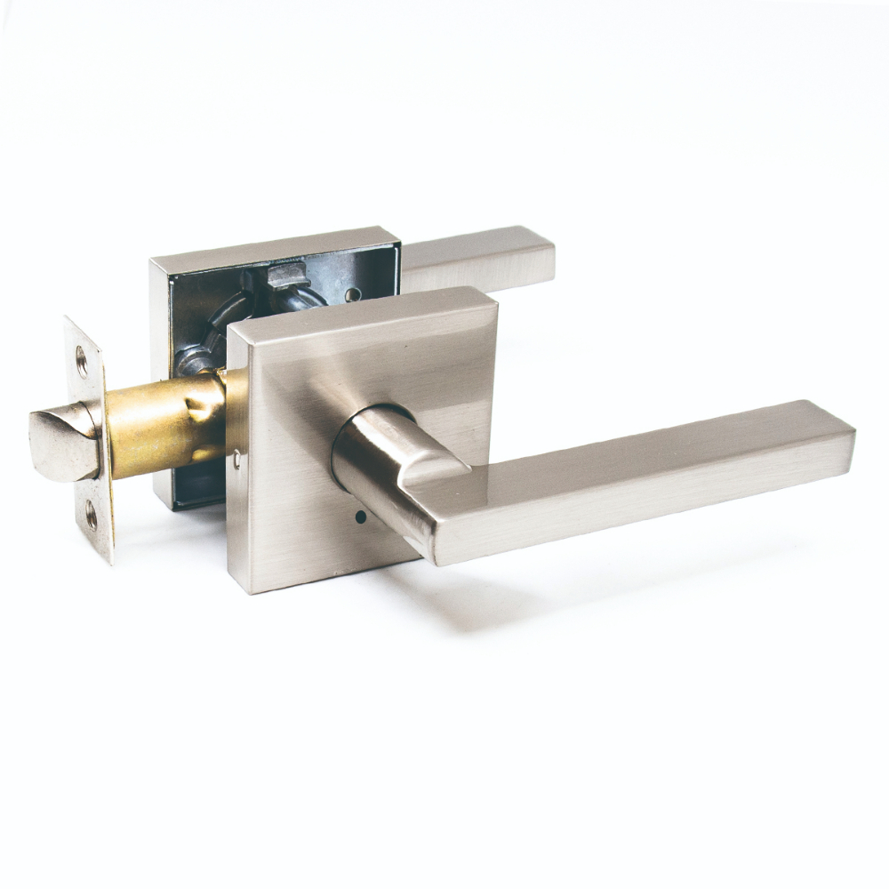 Door Lock Lever Privacy Square Satin Nickel