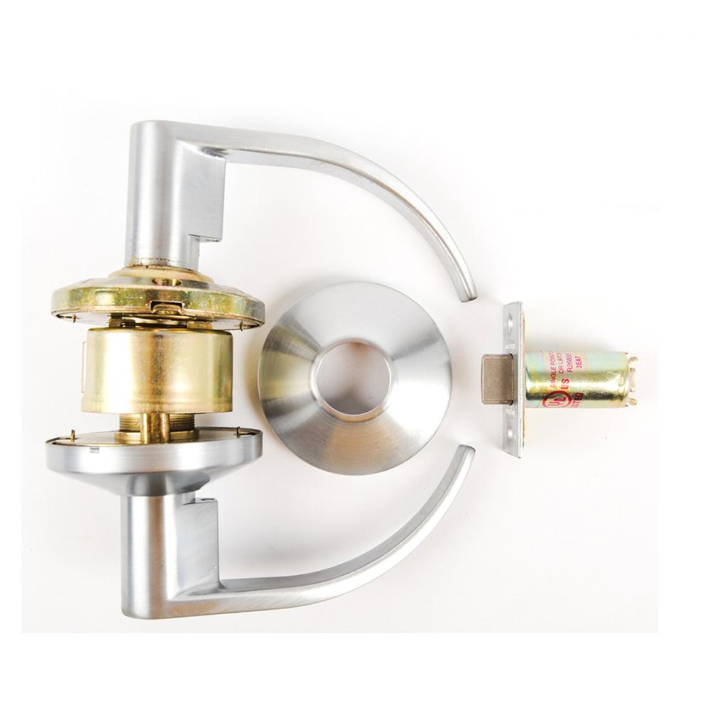 Door Lock Lever Set Passage Satin Chrome (Commercial) Curved Handle
