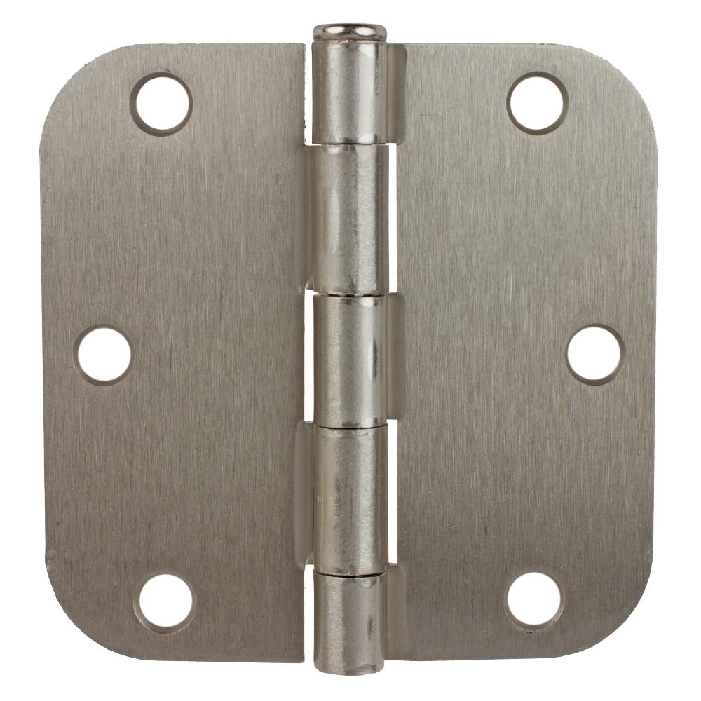 2PC Door Hinge 3 ½ in x 3 ½ in Round Corner 5/8in Satin Nickel Steel Bulk
