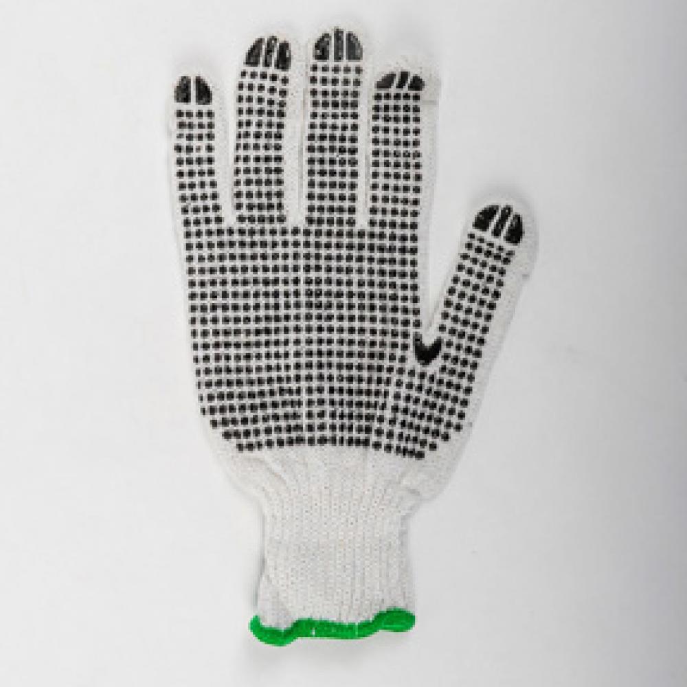 1dz. Knitted Poly/Cotton Gloves White With Black PVC Dots (L)