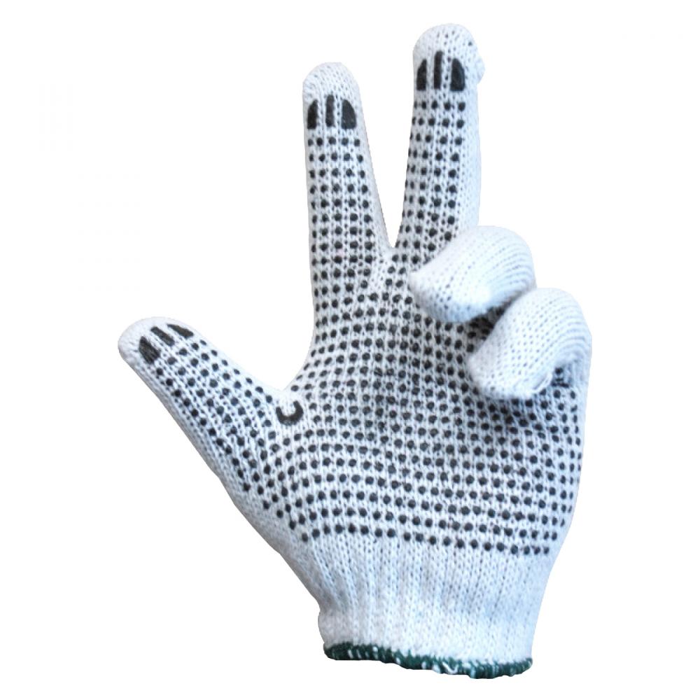 1dz. Knitted Poly/Cotton Gloves Unbleached With Black PVC Dots (L)