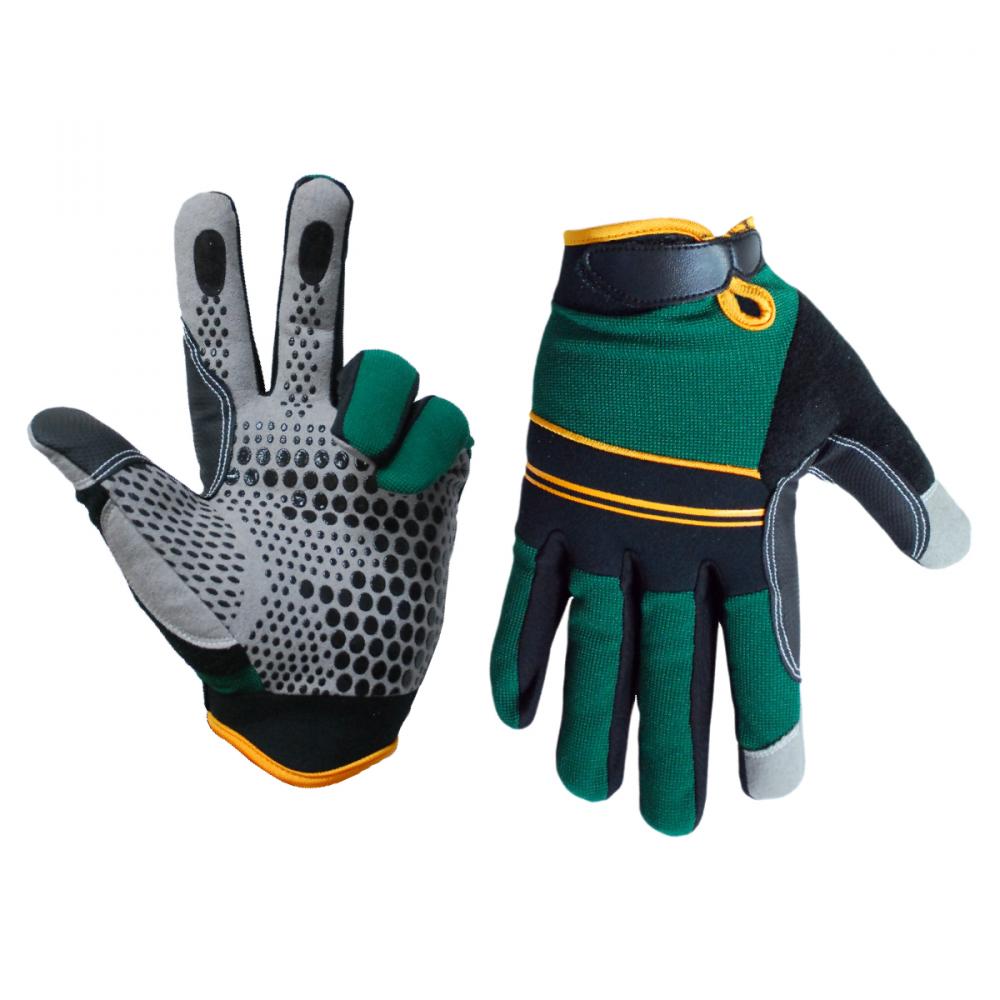 1 Pair Super Gripper Contractor Gloves Green/Black With Synthetic Leather Palm Gray(L)