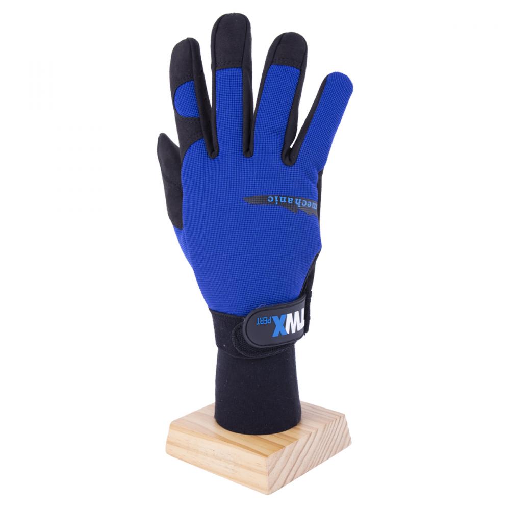 1 Pair Mechanic Gloves Blue/Black With Synthetic Leather Palm Black (L)