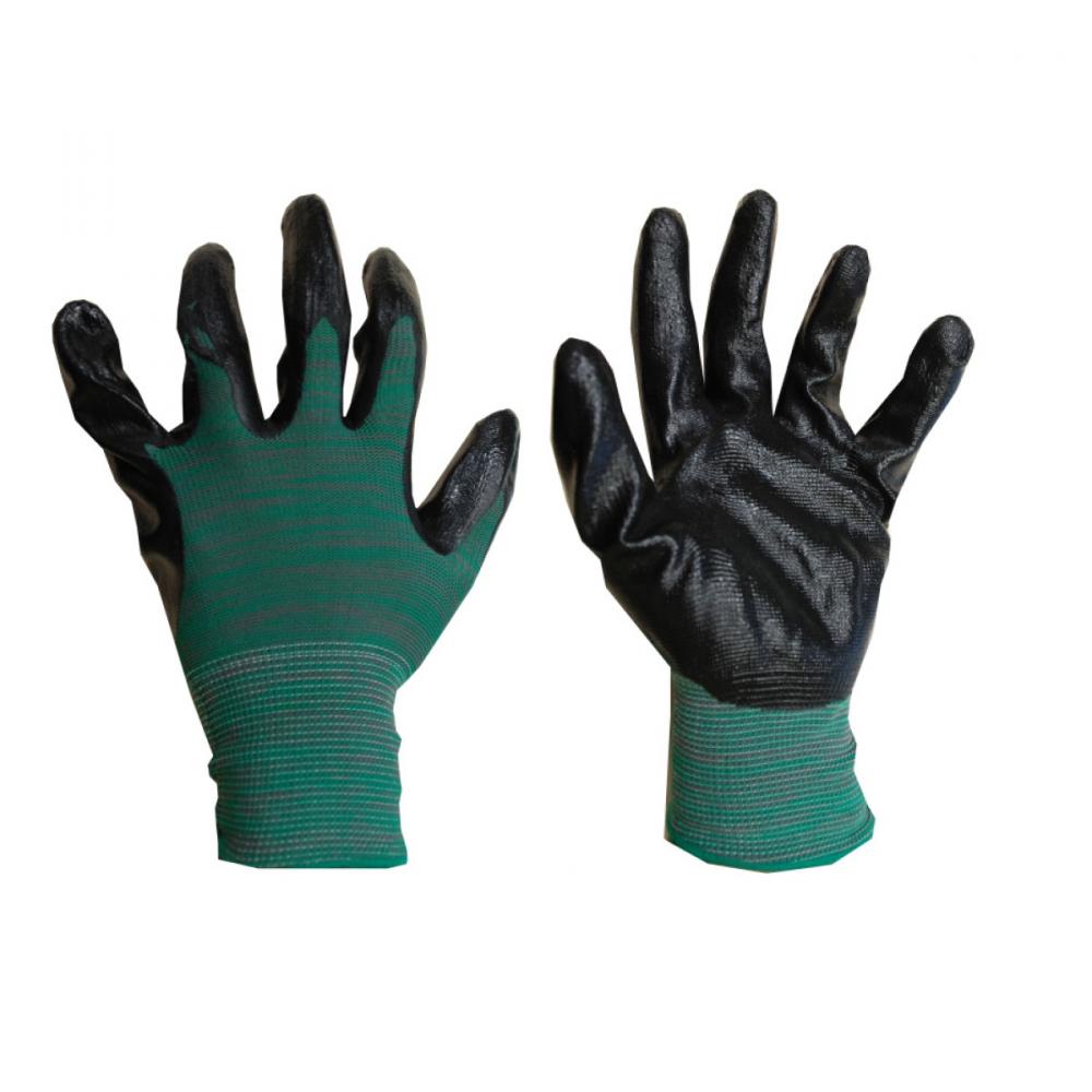 1dz. Knitted Polyester Gloves Green With Black Nitrile Palm (M)