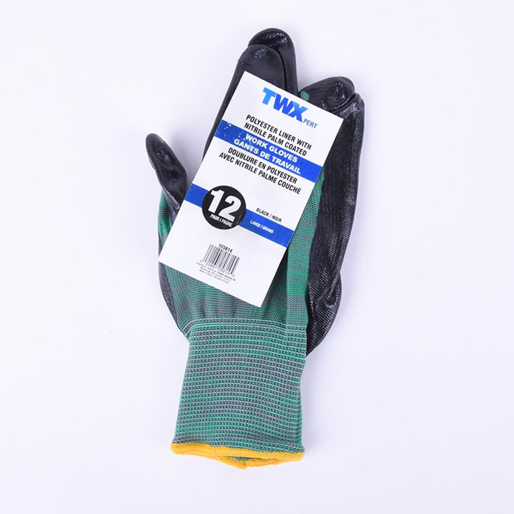 1dz. Knitted Polyester Gloves Green With Black Nitrile Palm (L)