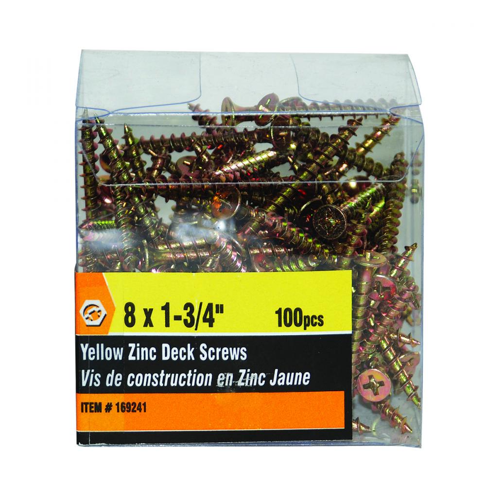 100PK Deck Screws Yellow Plated #8 x 1½in